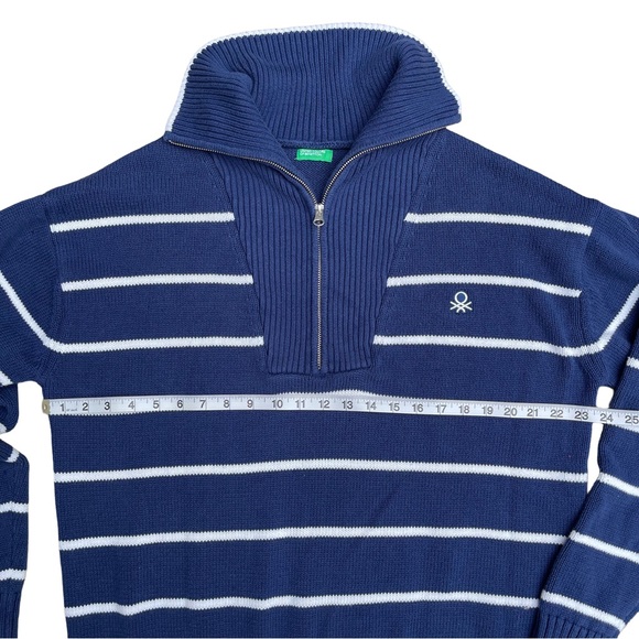 United Colors of Benetton 1/4 Zip Knit 100% Cotton Sweater - Picture 6 of 6